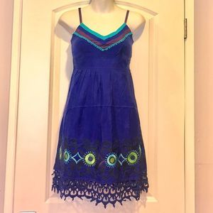 NEW 100% Silk royal blue embroidered summer dress